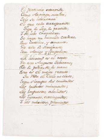 (PERU.) Manuscript poem in honor of the rebel leader Túpac Amaru II.